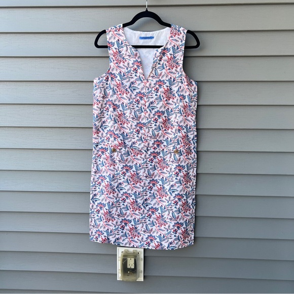J. McLaughlin Dresses & Skirts - J.Mclaughlin Rue Patch Front Pockets Linen Dress Floral Multicolor Size S V-neck